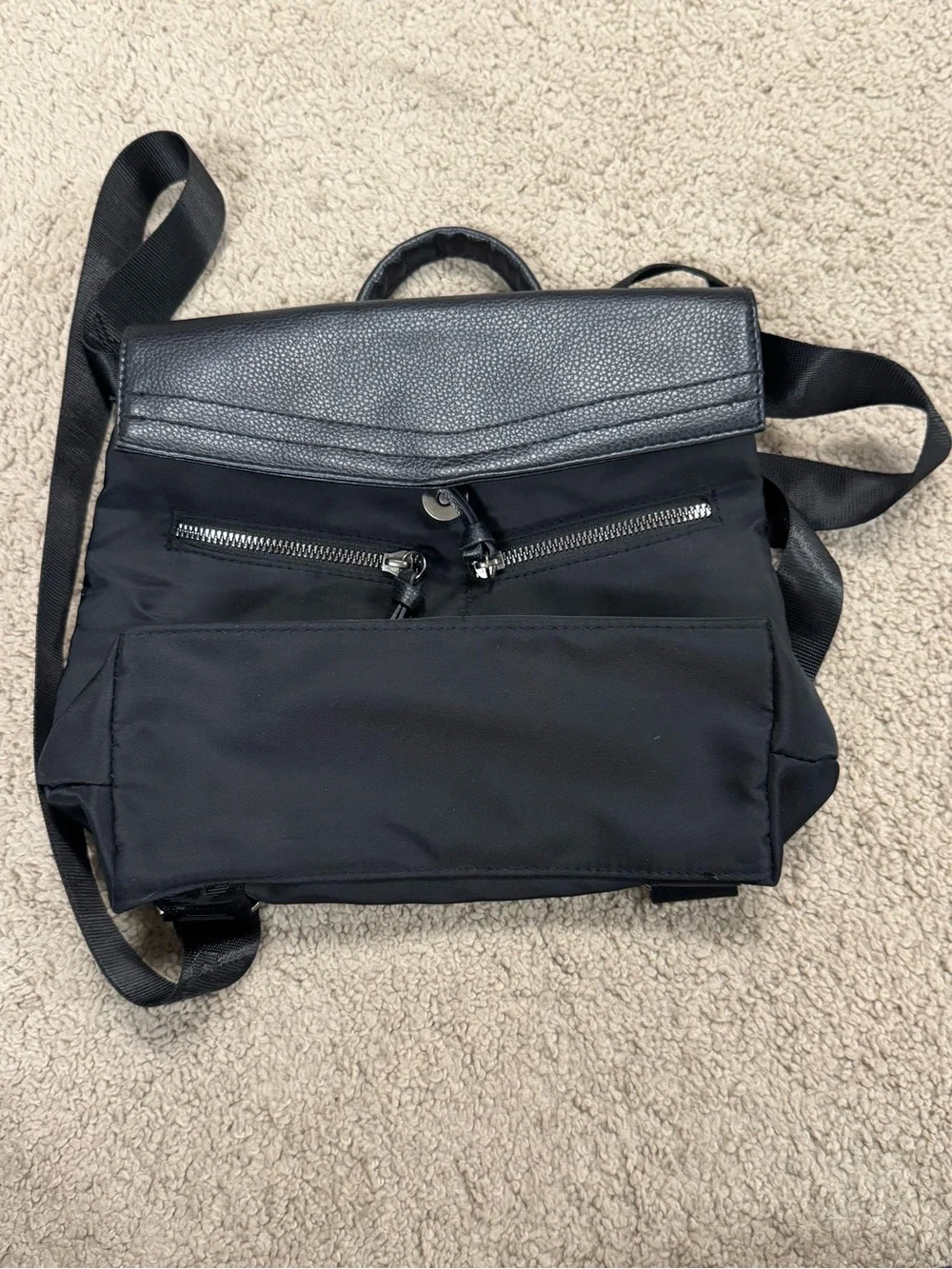 Botkier Black Nylon & Leather Flap Backpack